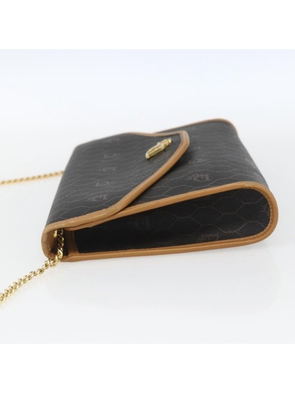 Authentic Christian Dior Honeycomb Canvas Chain Shoulder Bag Black Gold - Picture 11 of 16